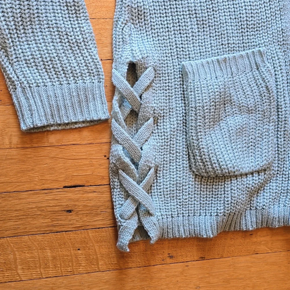 LOVE ELLIE Audra Side Lace Up Detail Textured Cardigan, Sage Green, Women's L - Picture 4 of 12